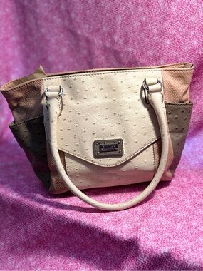 GUESS Faux Ostrich Leather Colorblock Satchel